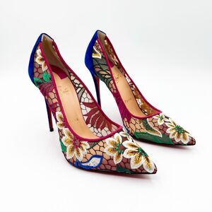 Christian Louboutin Follies Floral Lace Pumps Suede High Heels EU 39 US 9
